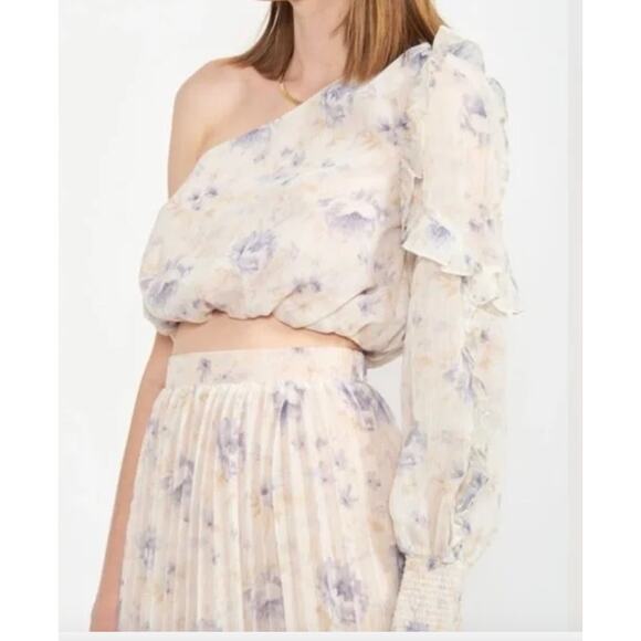 En Saison Kika Floral One Shoulder Romantic Cottage Ruffle Blouse NEW Large - Picture 2 of 11